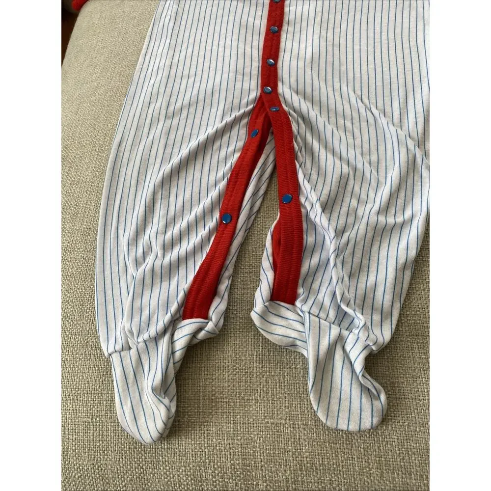 Vintage Carters 9mths Baseball Bear Striped One Pieces Outfit L USA 18/23 lbs